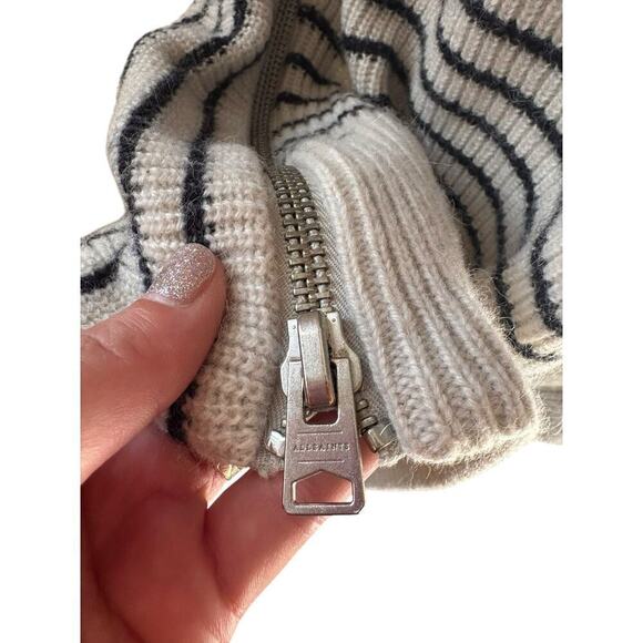 ALLSAINTS Wool/Alpaca Able Open Cold Shoulder Striped Asymmetrical Sweater - S - Picture 7 of 9